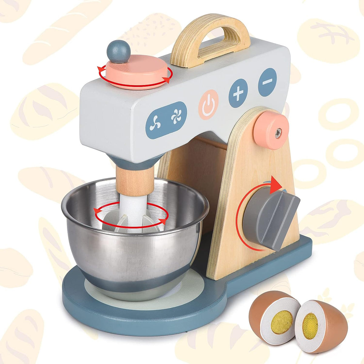 Play Kitchen Accessories Wooden Mixer Set Pretend Play Food Sets for Kids Role Play Toys for Girls