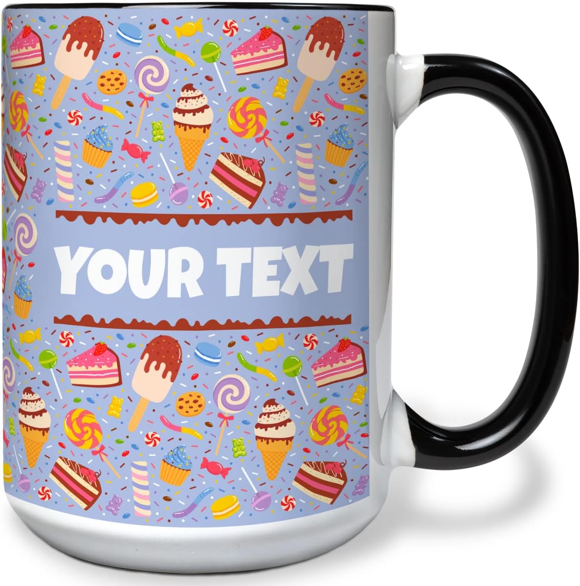 Personalized Mug for Kids - Sweets - Custom Name/Text, Ceramic Hot Chocolate/Cocoa/Coffee Cup for