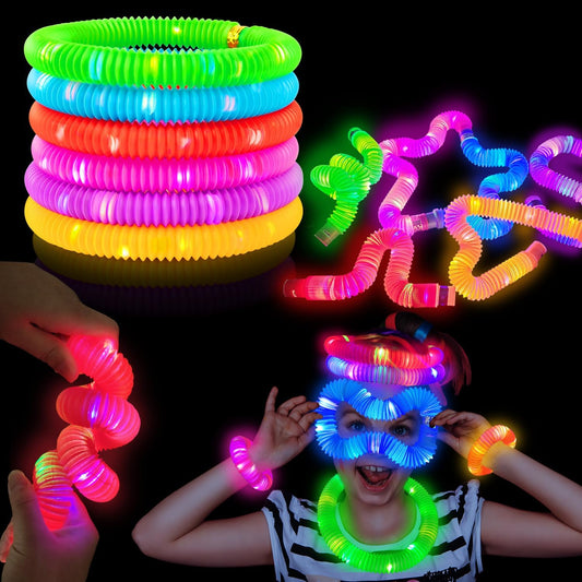 Light Up Pop Tubes for Kids 6 PCS, Halloween Glow Sticks Party Favors for Toddlers, Neon LED