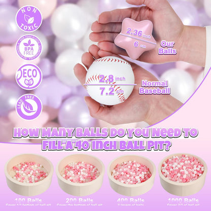 GOGOSO Pink and Purple Star Pit Balls for GirlsToddlers for Playhouse, Baby Pool, Play Ball Fun