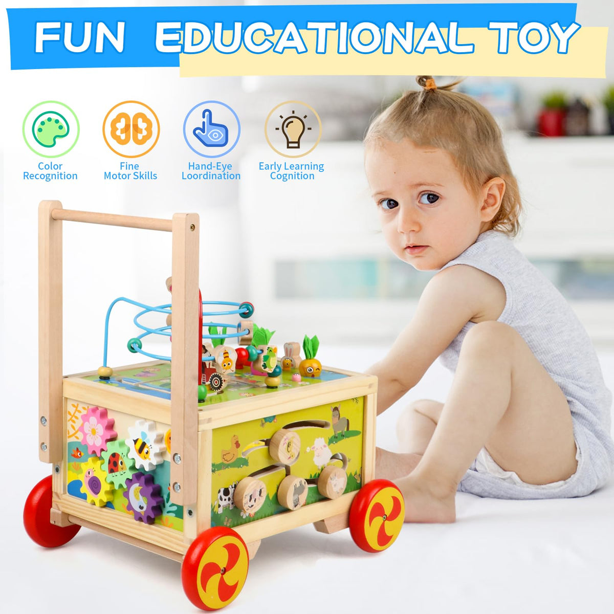 Wooden Activity Cube 7-in-1 Montessori Toy Multipurpose Educational Learning Toy for 1+ Year Old