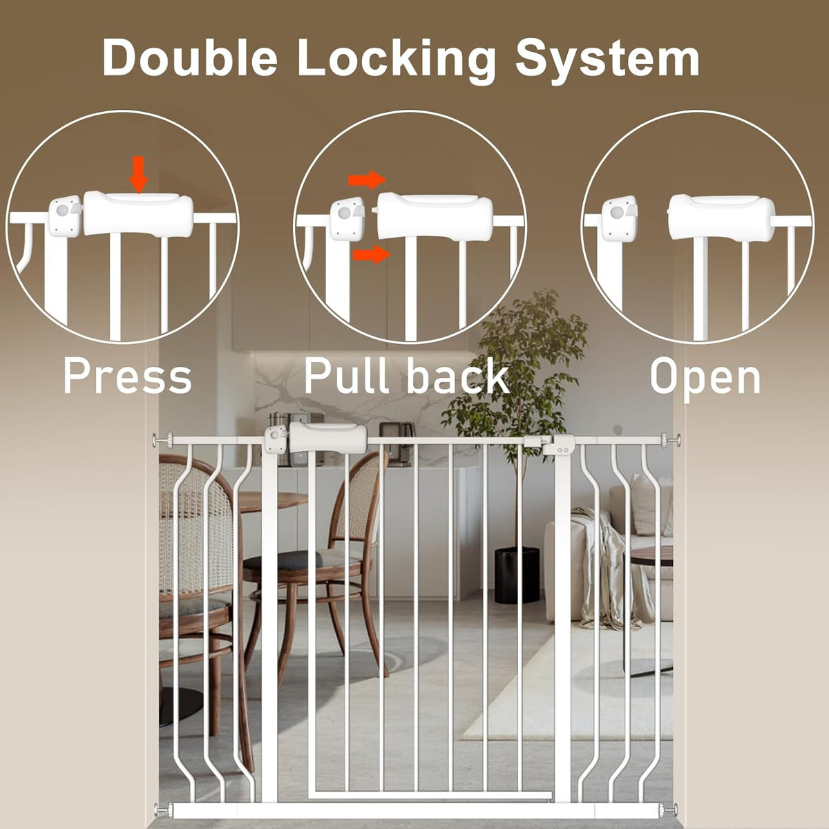 ALLAIBB Extra Wide Baby Gate Pressure Mount with Auto-Close, White Metal Safety Gate for Stairs &