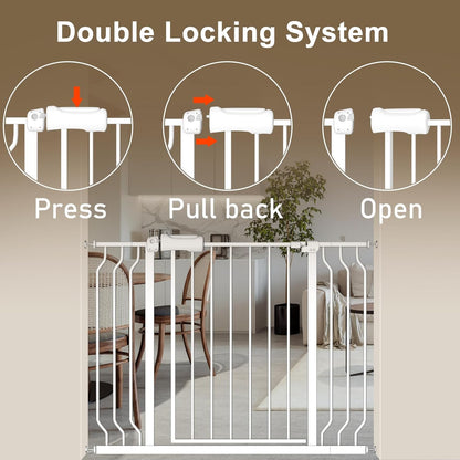 ALLAIBB Extra Wide Baby Gate Pressure Mount with Auto-Close, White Metal Safety Gate for Stairs &