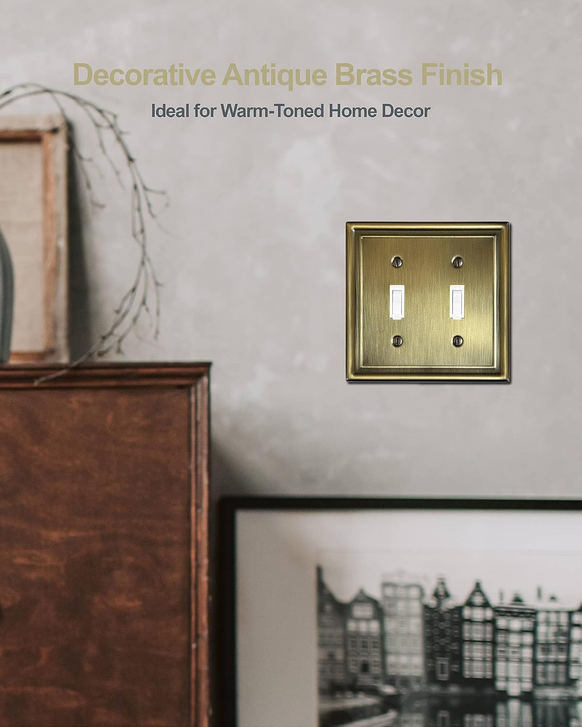 2-Pack Double Toggle Wall Plate, Metal Light Switch Cover, Decorative Antique Brass Switch Plate