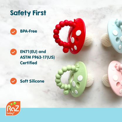 RaZbaby Soft Silicone Infant & Baby 3M+ Teether Toy Massaging Bristles Teething Relief Pacifier