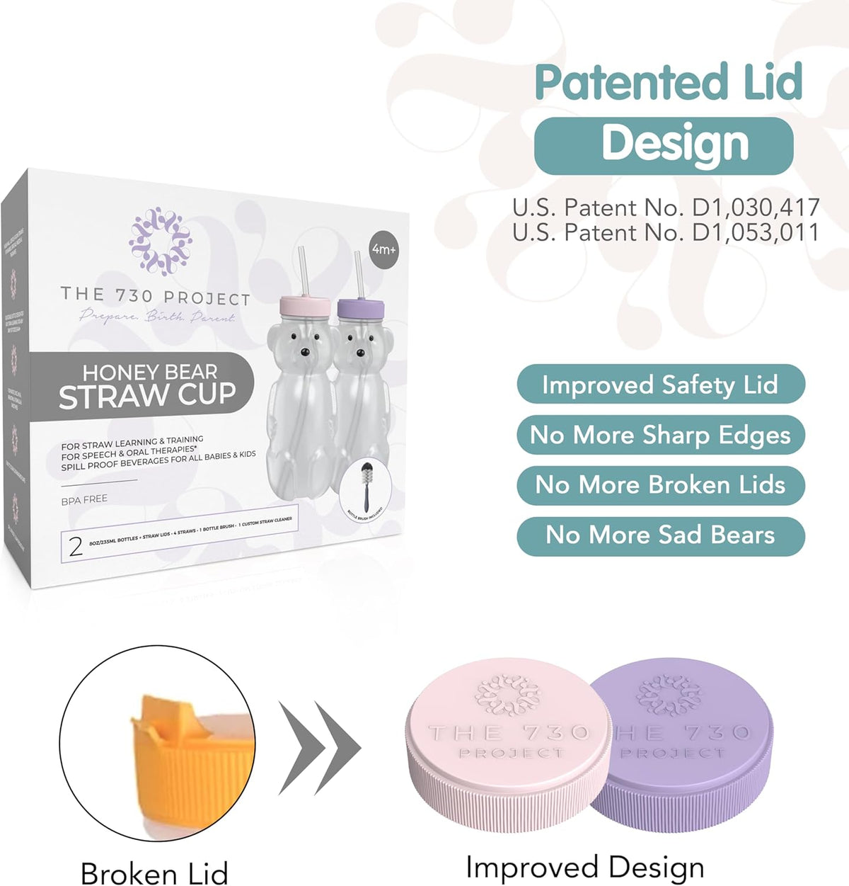 Honey Bear Straw Cup for Babies, Honey Bear Cups with Travel Lid, 2-Pack Therapy Learning HoneyBear