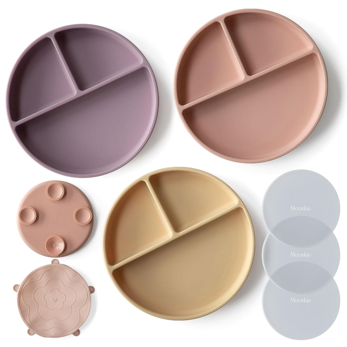 Moonkie Suction Plates for Baby | 100% Silicone BPA-Free Baby Plates with Lids and Food Cover |