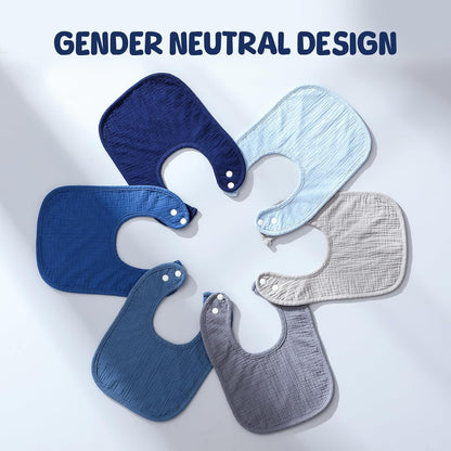 6-Pack Muslin Baby Bibs for Unisex Boys Girls, Cotton Baby Drool Bibs, Drooling and Teething Bibs