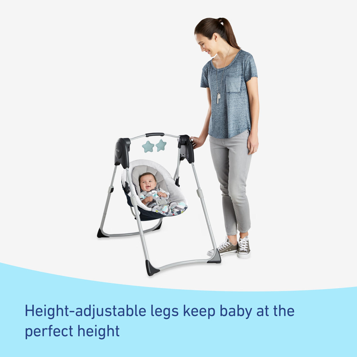 Graco Slim Spaces Compact Baby Swing, Space Saving Portable Bay Swing with Height Adjustable Legs &