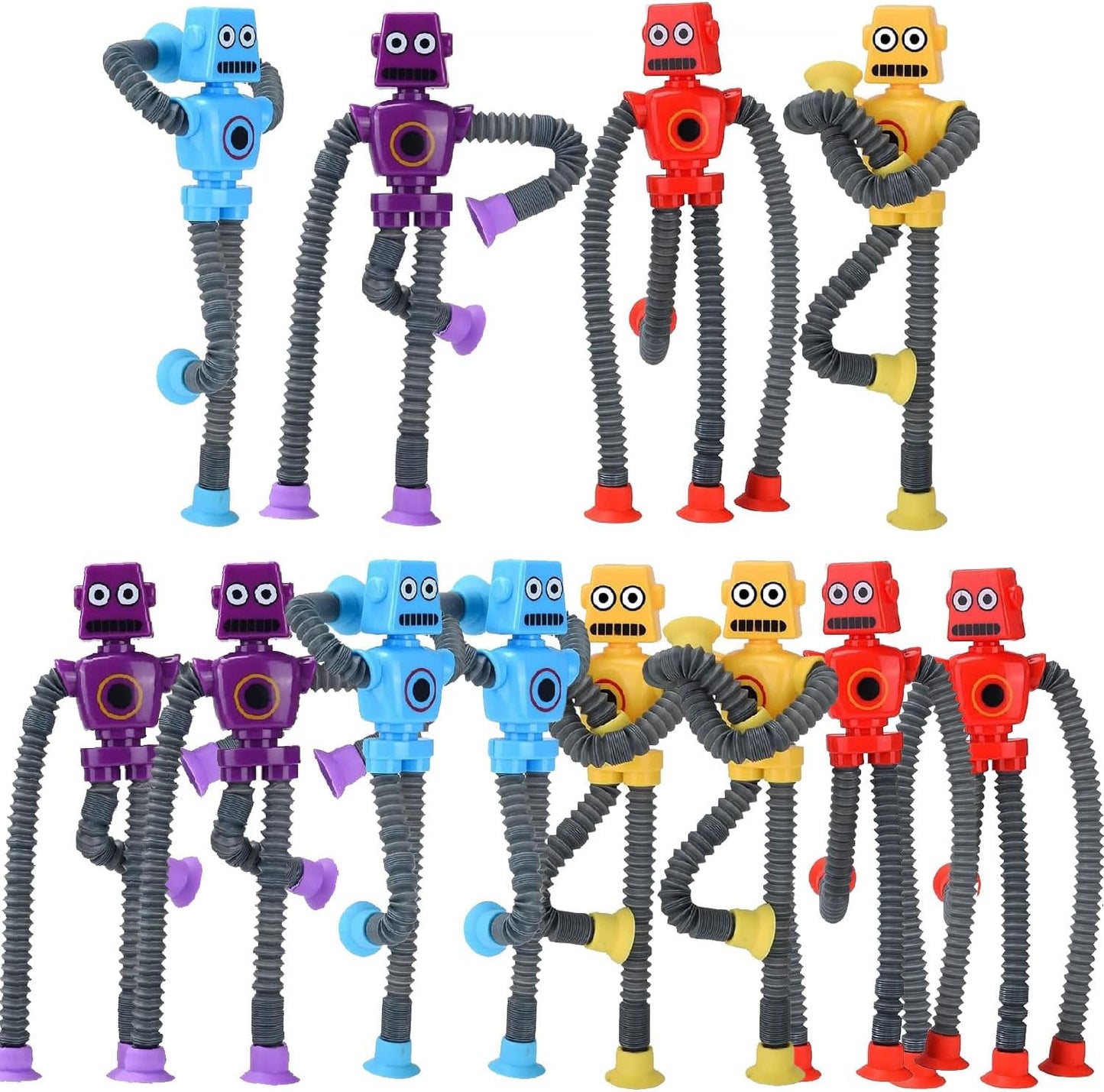 Pop Tubes Robot Fidget Toys 12 Packs Telescopic Suction Cup Stretchy Robots Toys Autism Sensory