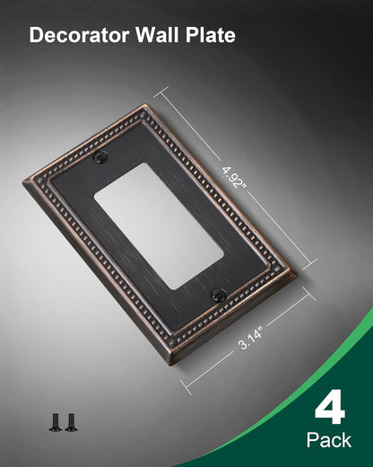 4-Pack Decorator Outlet Cover Plate, Decorative Switch Plates and Outlet Covers, Aged Bronze Metal