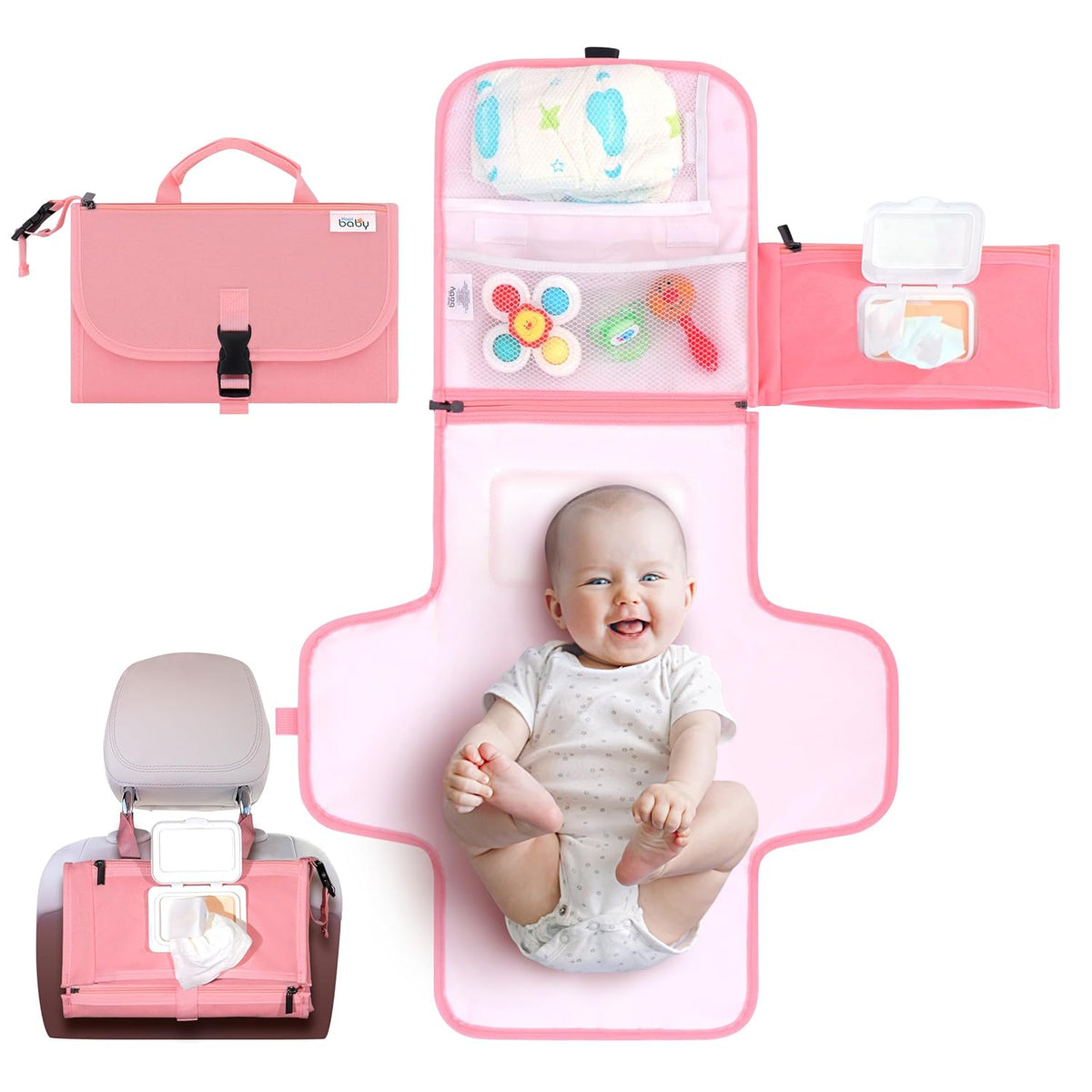 Kopi Baby Portable Diaper Changing Pad - Baby Diaper Changer Travel Bag with Wipes Pocket, Smart