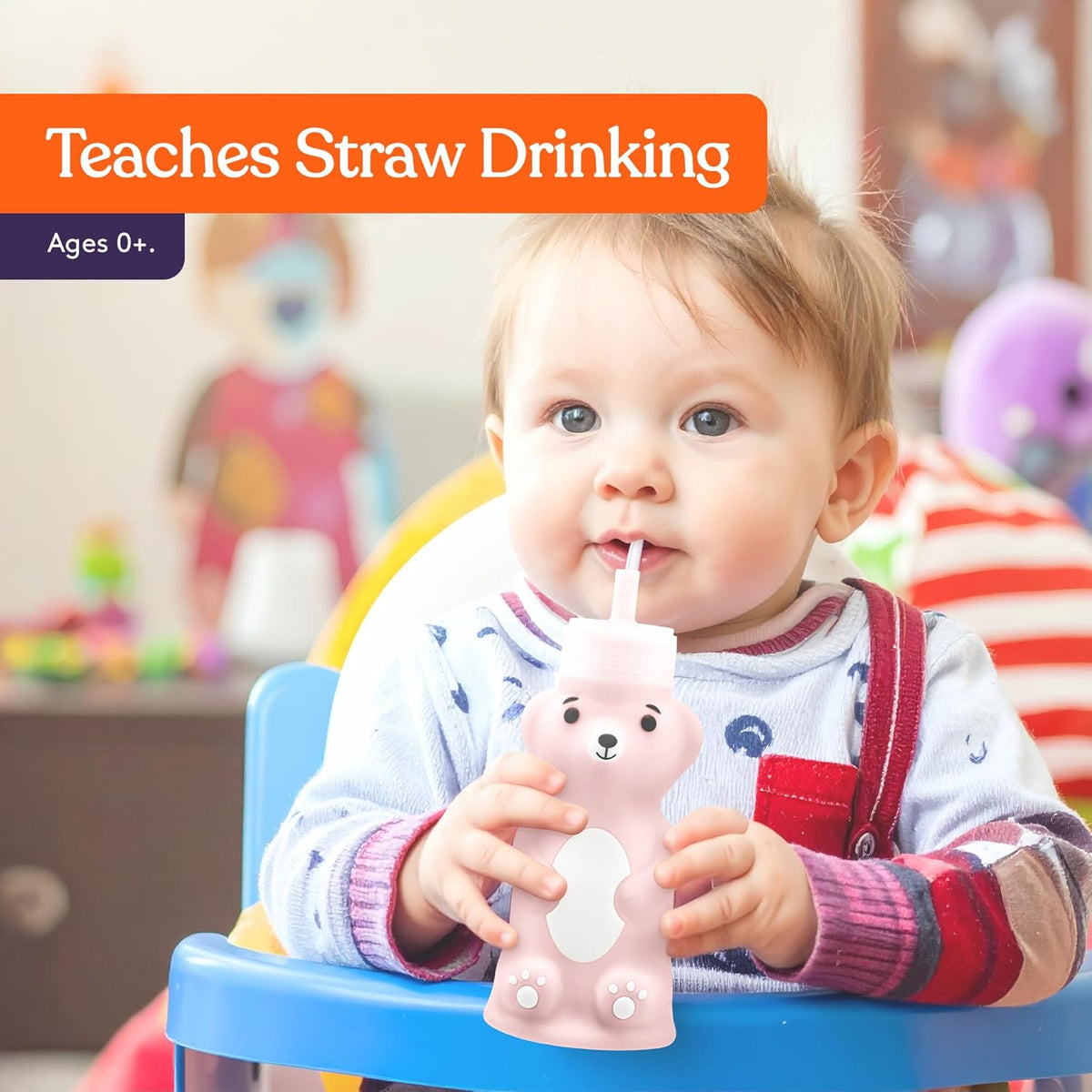 Special Supplies Honey Bear Straw Cup Long Straws, Squeezable Therapy and Special Needs Assistive