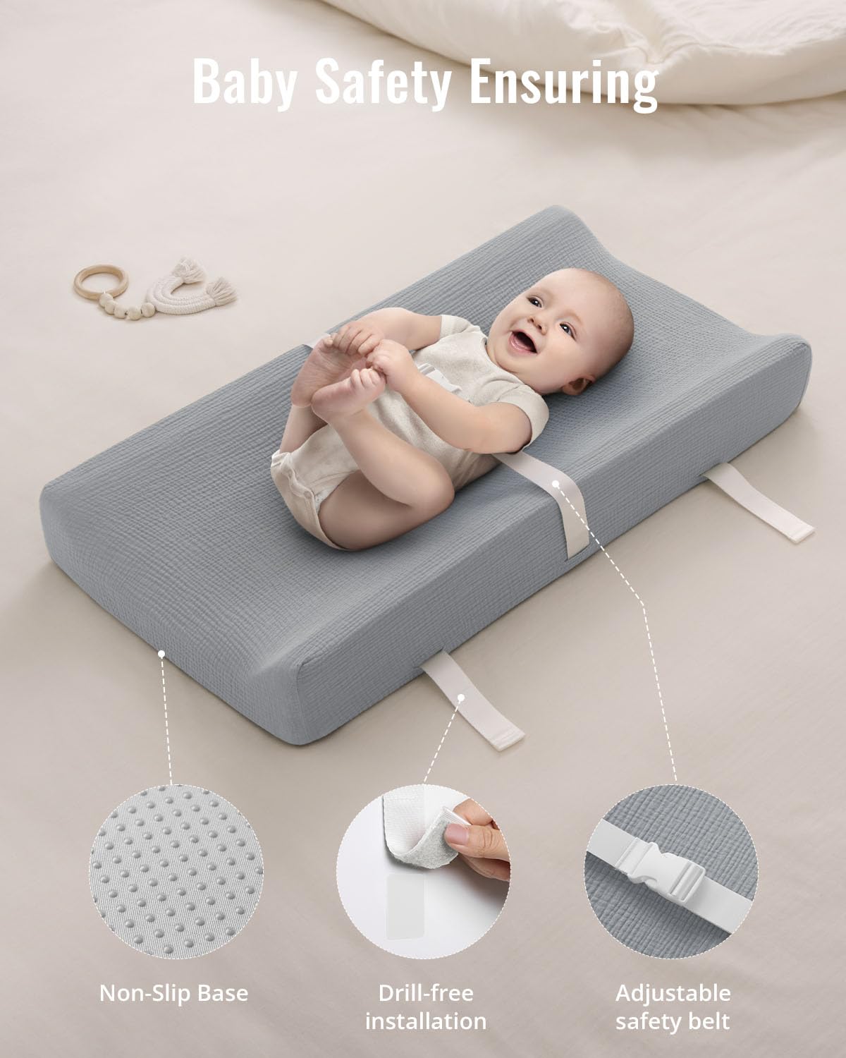 Blissful Diary Muslin Baby Changing Pad with Waterproof Lining Foam, Diaper Changing Table Pad with