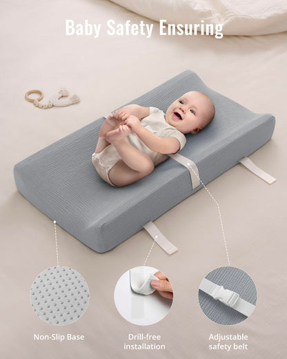Blissful Diary Muslin Baby Changing Pad with Waterproof Lining Foam, Diaper Changing Table Pad with