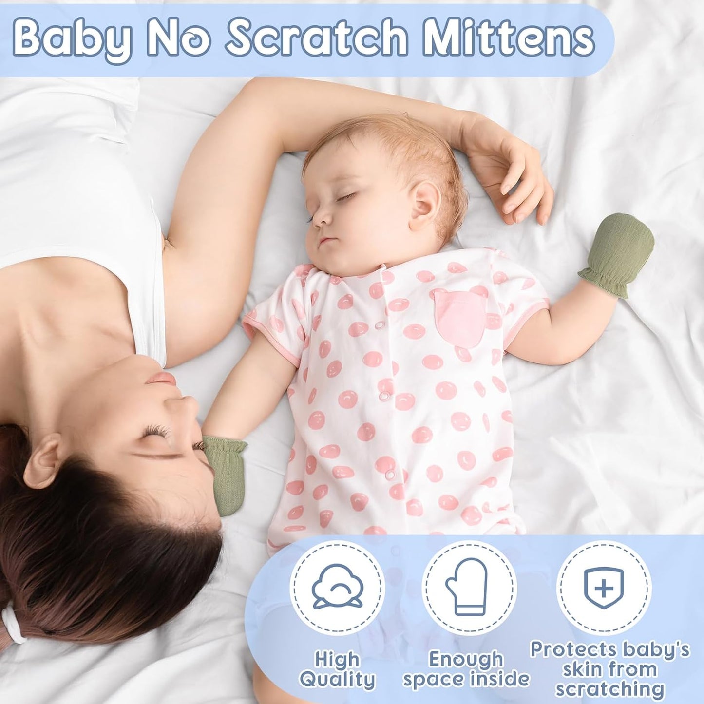 8 Pairs Newborn Baby Muslin Mittens 0-6 Months No Scratch Elastic Wrist Soft Breathable Gloves Bulk