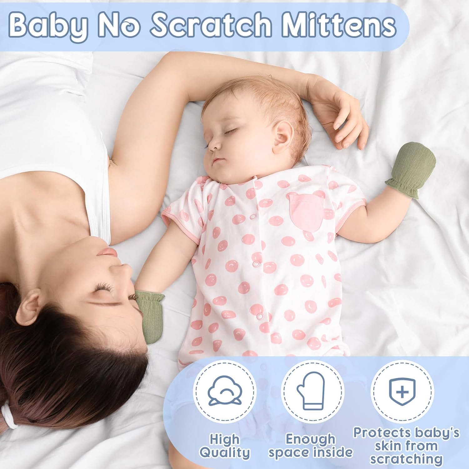 8 Pairs Newborn Baby Muslin Mittens 0-6 Months No Scratch Elastic Wrist Soft Breathable Gloves Bulk