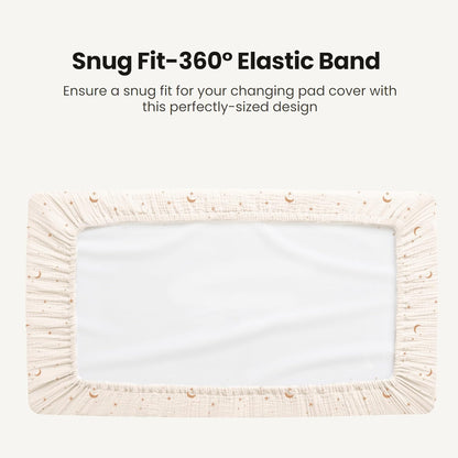 Konssy Waterproof Muslin Changing Pad Cover 2 Pack, Quilted Cotton Fitted Diaper Changing Table