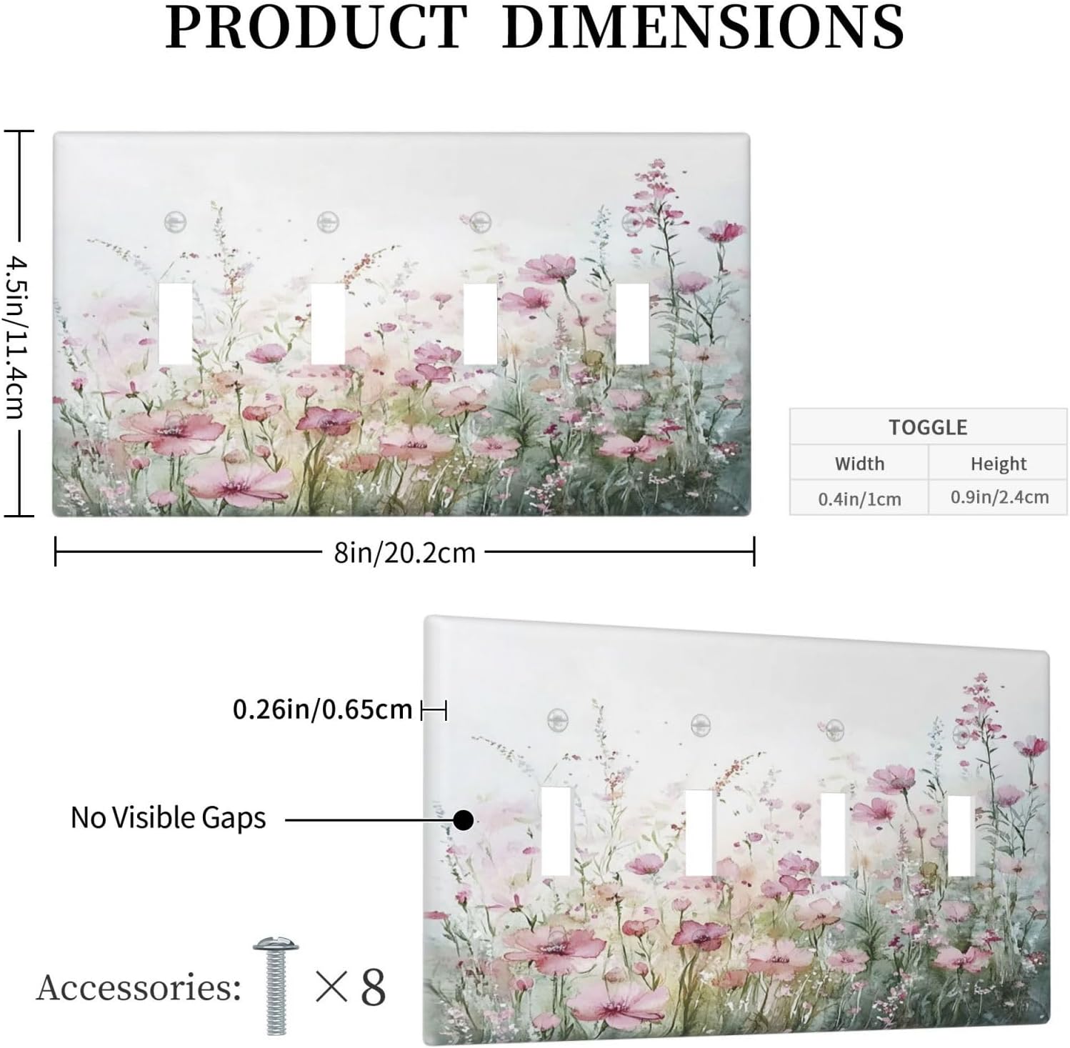 Light Switch Covers Wildflower Botanical Watercolor Floral Quad Toggle Electrical Faceplate 4 Gang