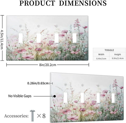 Light Switch Covers Wildflower Botanical Watercolor Floral Quad Toggle Electrical Faceplate 4 Gang