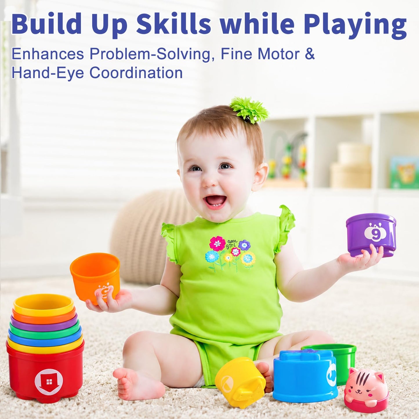 WEEJOYGAM Baby Stacking Cups, Nesting Stacking Toys for Toddlers 1-3 Montessori Toys for 1 Year Old