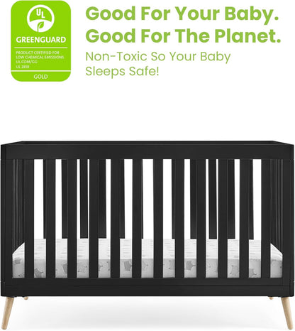 Delta Children Essex 4-in-1 Convertible Baby Crib, Ebony with Natural Legs