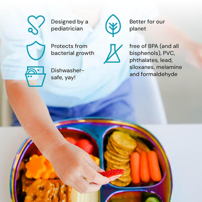 Ahimsa Stainless Steel Kids Plates - Divided Toddler Plates, Pediatrician Designed, Non Toxic
