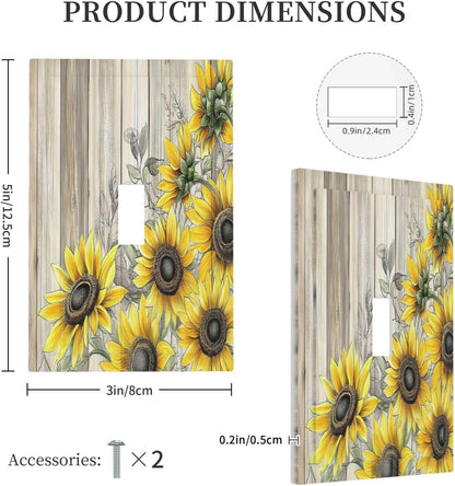 Decorative Light Switch Cover Floral Sunflower Rustic Flower Vintage Wood 1 Gang Single Toggle