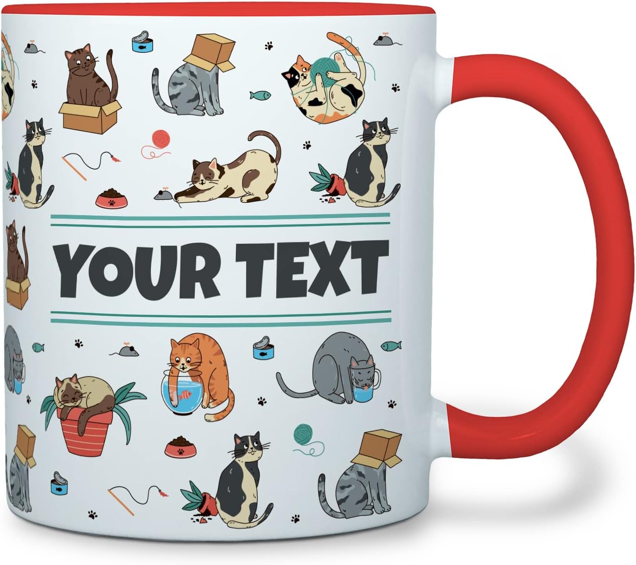 Personalized Mug for Kids - Cats - Custom Name/Text, Ceramic Hot Chocolate/Cocoa/Coffee Cup for