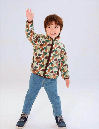 Kids Printed Polar Fleece Jacket Toddler Baby Boys Girls Autumn Winter Warm Sherpa Lining Outerwear
