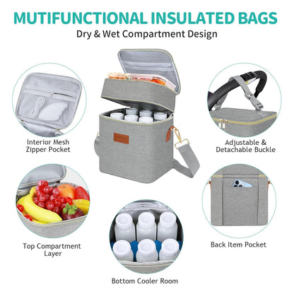 PIIOSER Breastmilk Cooler Bag with Ice Pack Fits 6 Baby Bottles Up to 9 Ounce, Insulated Baby