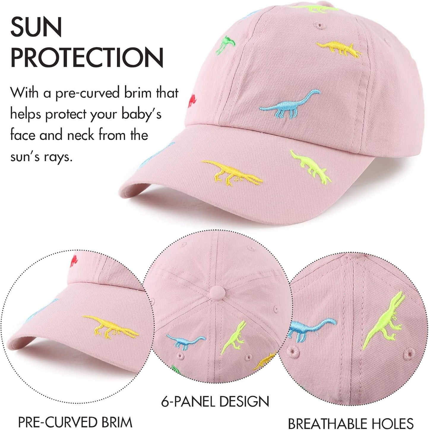 JANGANNSA Dinosaur Boys Girls Caps Embroidery Baby Baseball Caps Cotton Infant Toddler Kids Hat