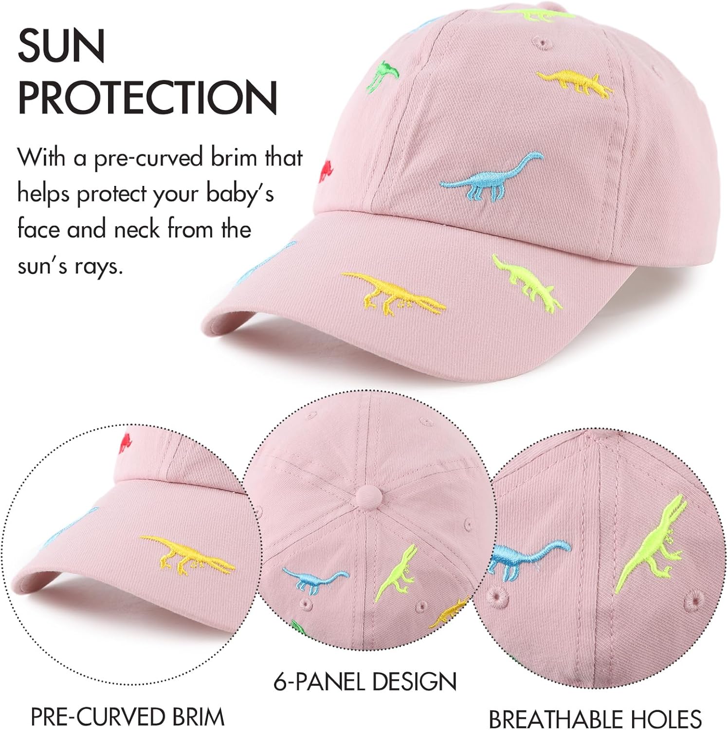 JANGANNSA Dinosaur Boys Girls Caps Embroidery Baby Baseball Caps Cotton Infant Toddler Kids Hat