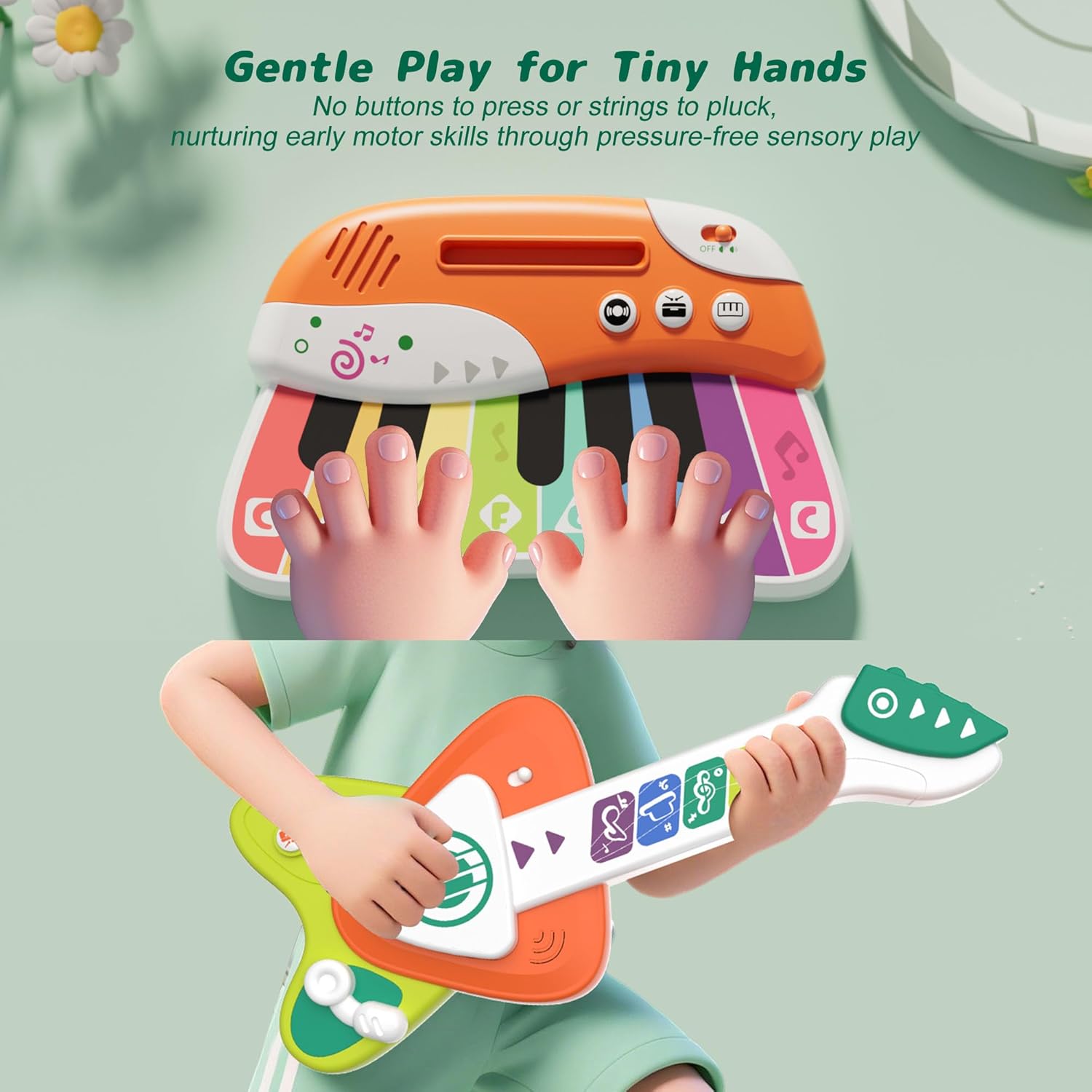 Toddler Baby Guitar Piano Keyboard for 1-3, Touch Baby Piano Guitar Toy for 1 Year Old Musical Toy