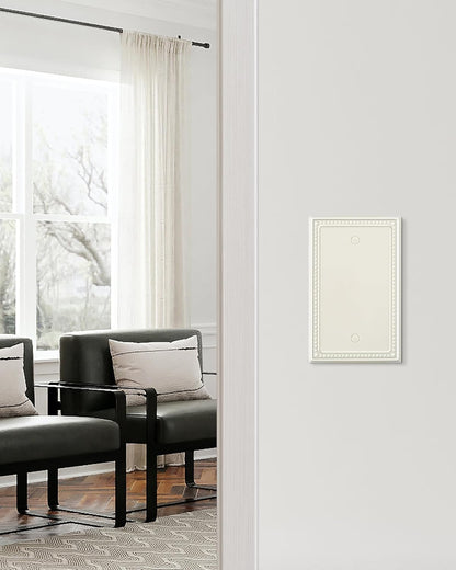 2-Pack Blank Outlet Cover Wall Plate, Metal Switch Plates Outlet Covers, Light Almond Pearls Beaded