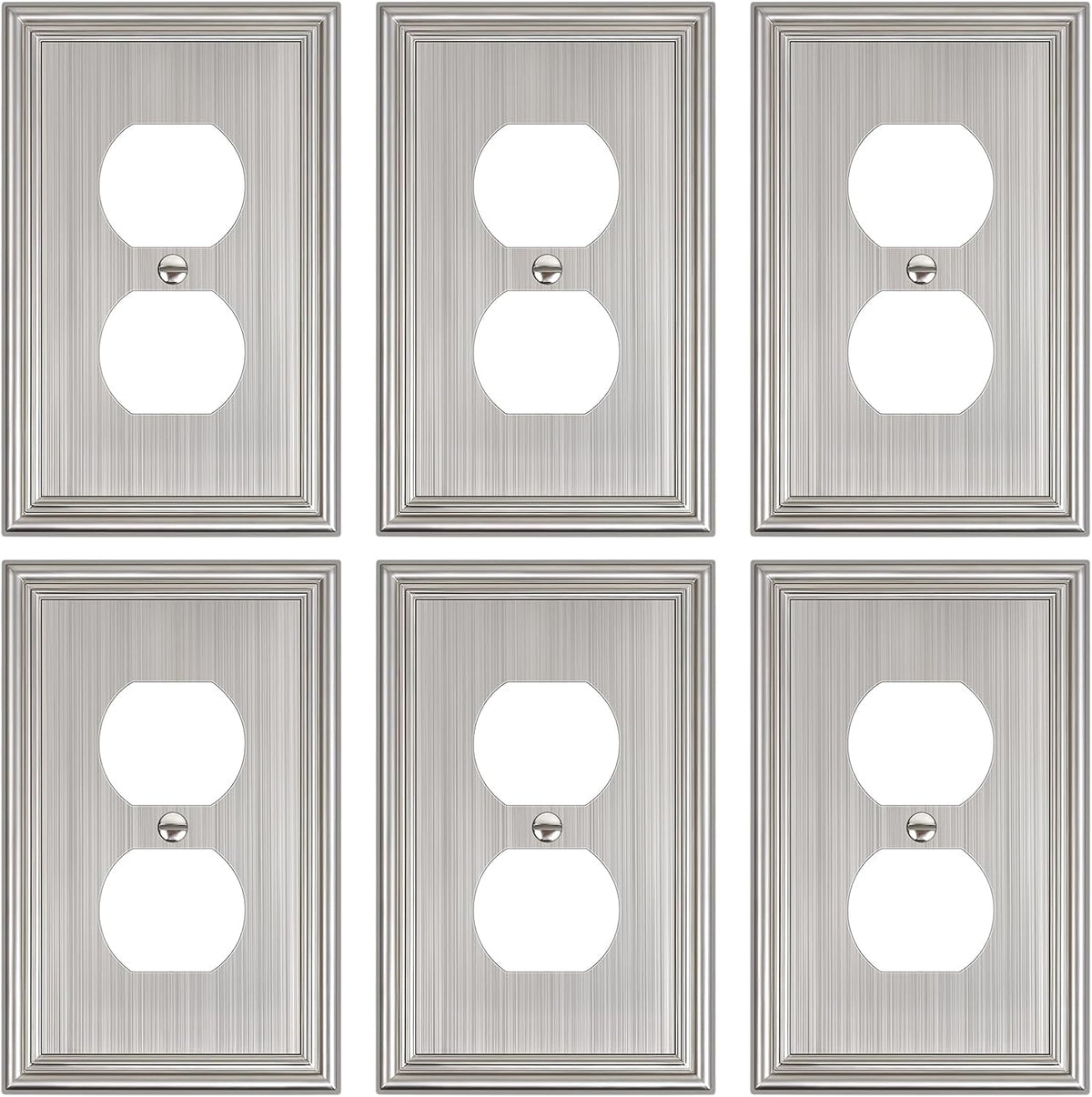 6-Pack Single Duplex Outlet Cover Plate, Decorative Brushed Nickel Switch Plates and Outlet Covers