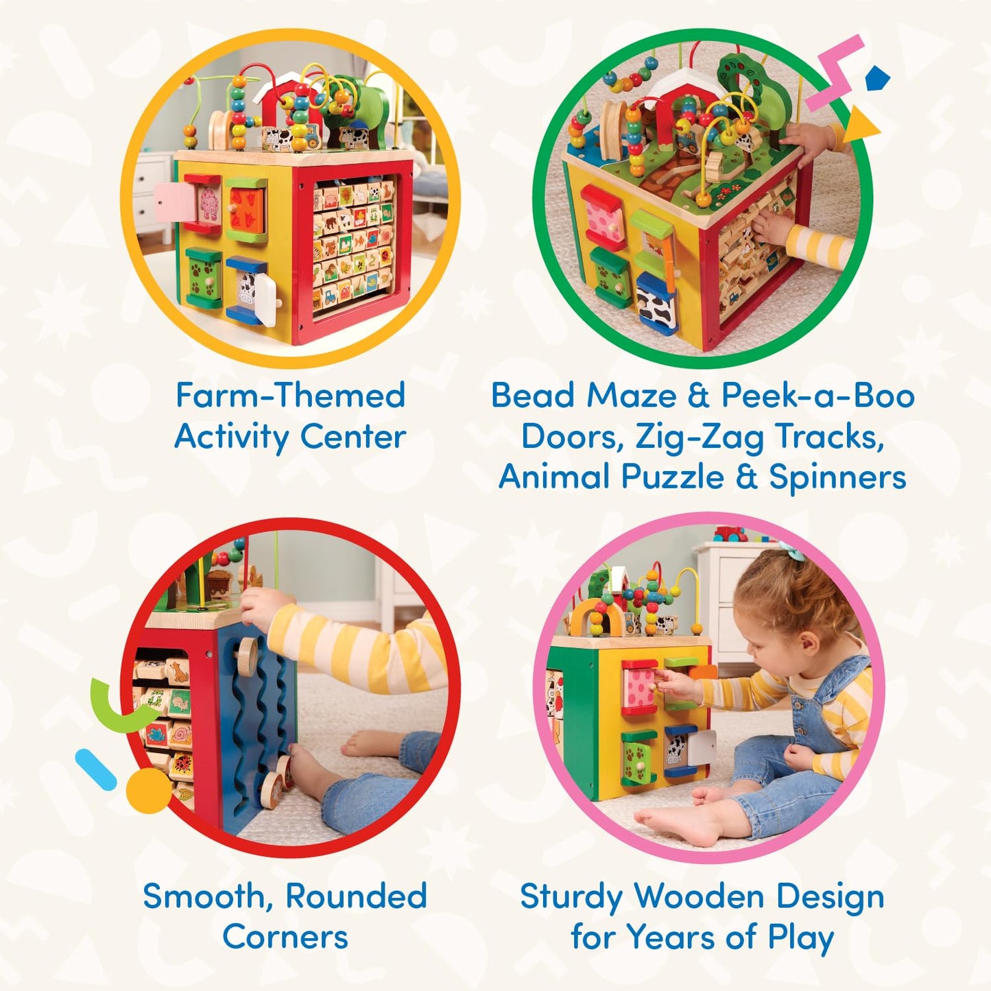 Battat Wooden Activity Cube - 5-Sided Play Center with Bead Maze, Doors