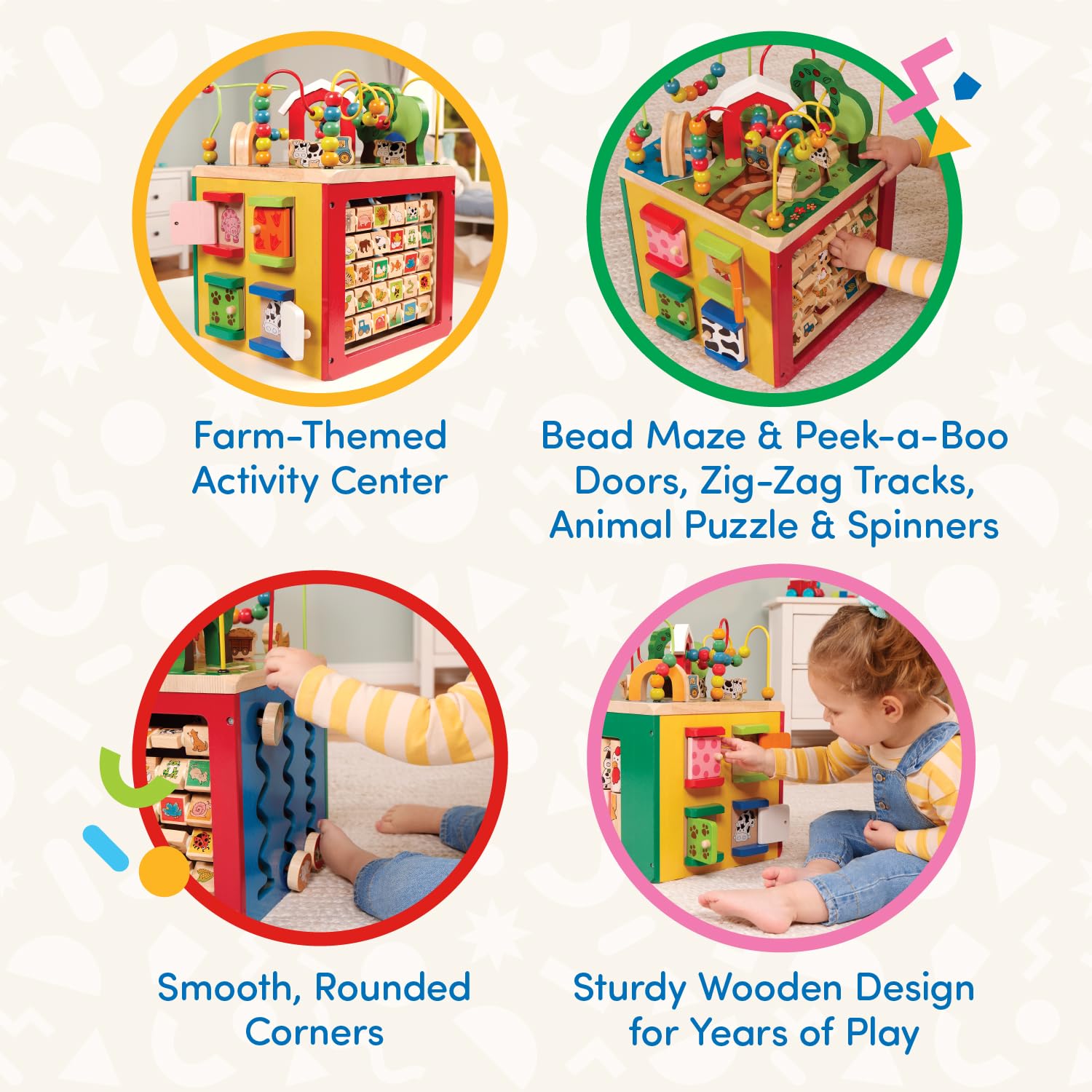 Battat Wooden Activity Cube - 5-Sided Play Center with Bead Maze, Doors