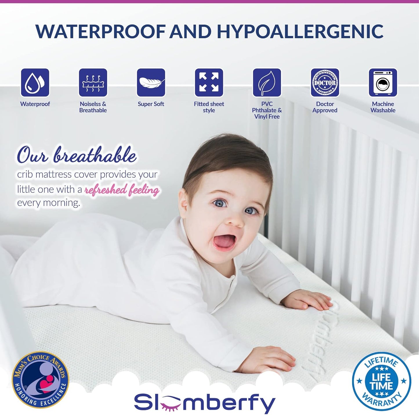 Bamboo Crib Mattress Protector by Slumberfy, Waterproof and Hypoallergenic Mattress Protector for