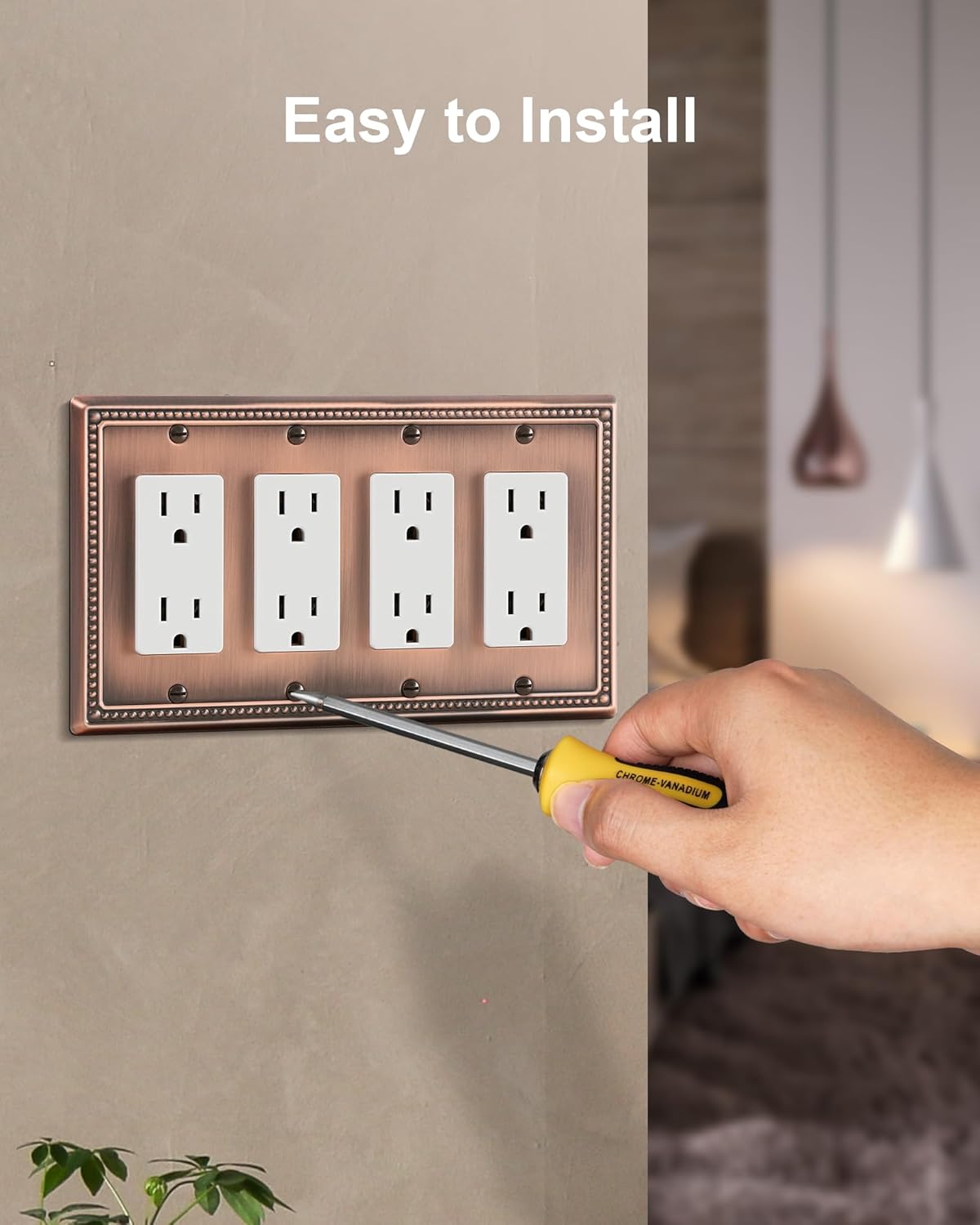 2-Pack Quad Decorator Outlet Cover Plate, Antique Copper Pearls Decorative Switch Plates and Outlet