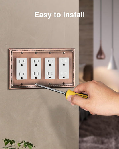 2-Pack Quad Decorator Outlet Cover Plate, Antique Copper Pearls Decorative Switch Plates and Outlet