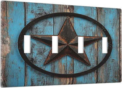 Light Switch Covers Rustic Wood Country Barn Texas Star On Teal Quad Toggle Electrical Faceplate 4