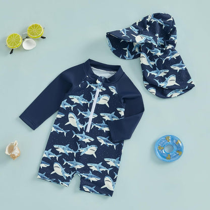 Hnyenmcko Baby/Toddler Boy Rash Guard Swimsuit Long Sleeve One Piece Zipper Swimwear Sunsuit Infant