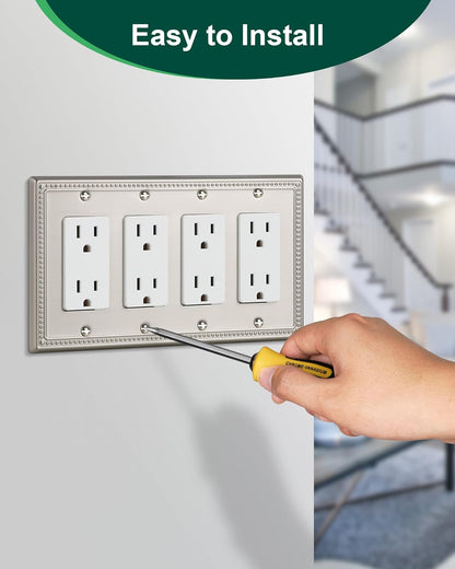 2-Pack Quad Decorator Outlet Cover Plate, Pearls Decorative Switch Plates and Outlet Covers, 4 Gang
