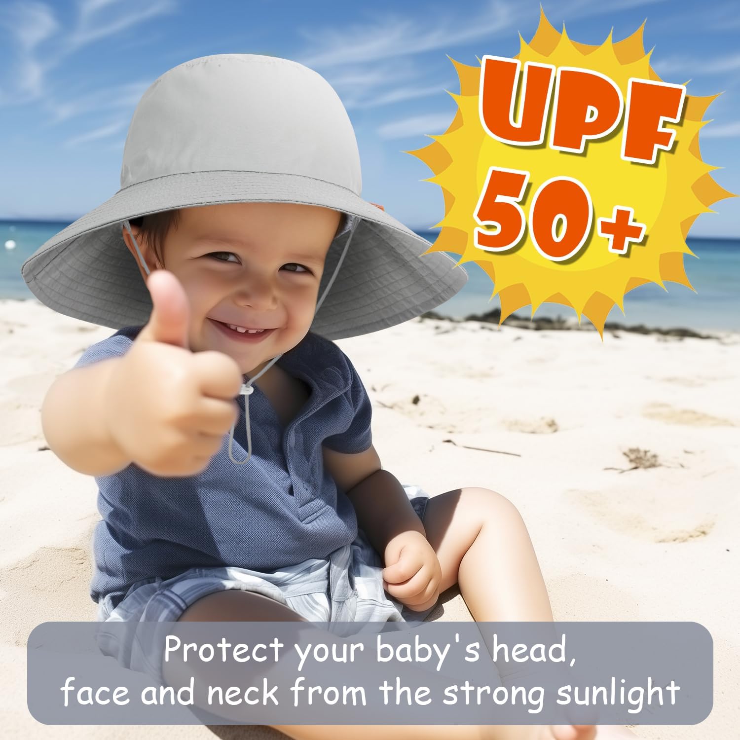 Baby Sun Hat Kids Summer UPF 50+ Toddler Bucket Hat Wide Brim Adjustable Beach Hats for Boys Girls