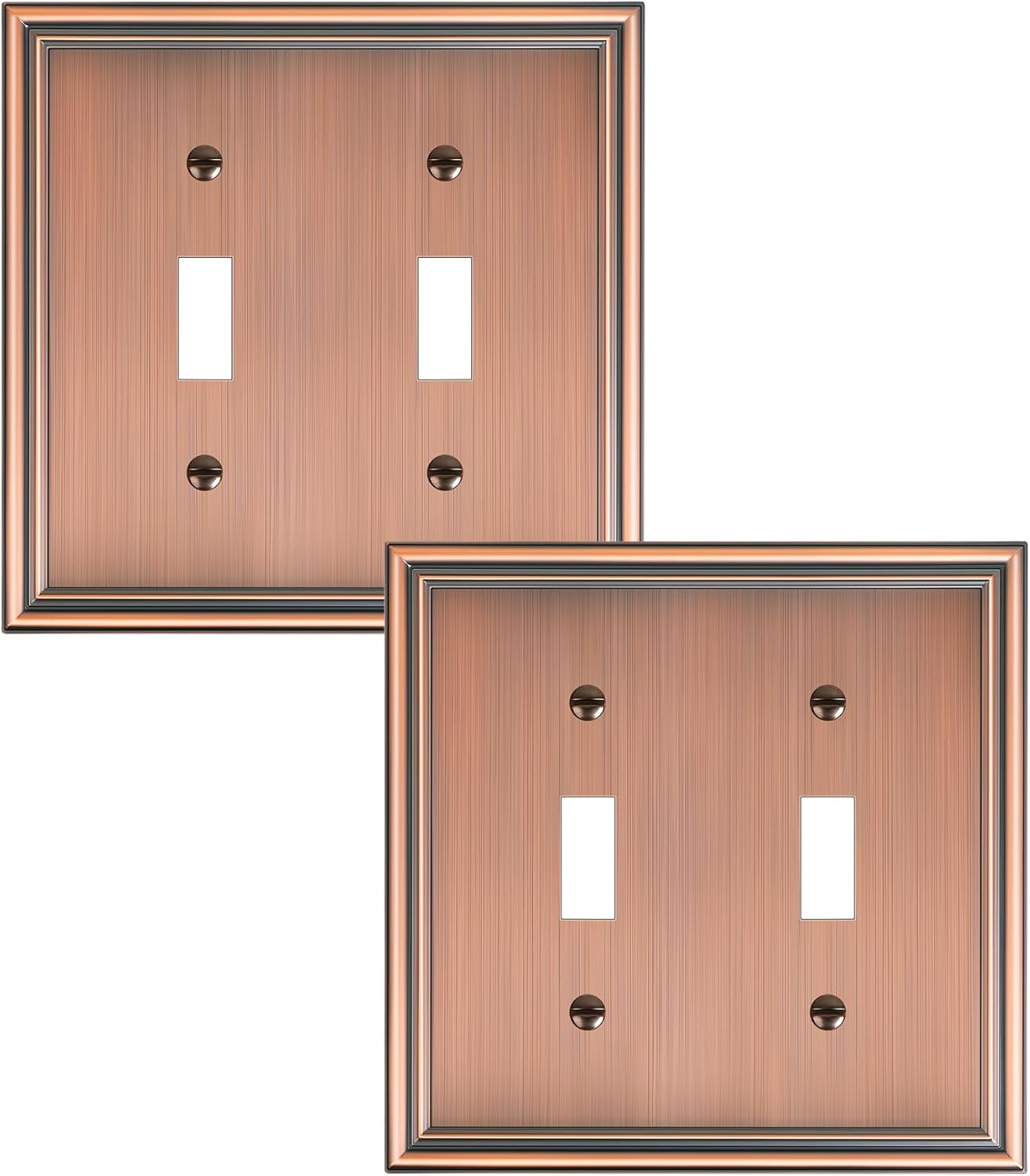 2-Pack Double Toggle Light Switch Cover Plate, Durable Solid Zinc Alloy Decorative Dual Switch