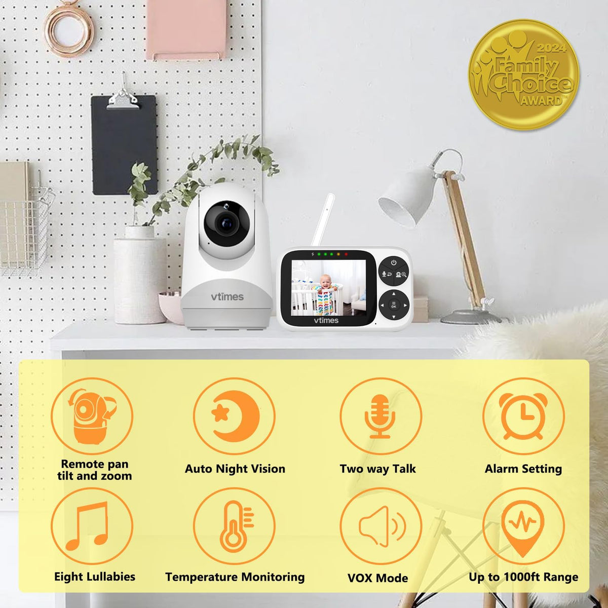 Baby Monitor with Camera and Audio, 3.2" IPS Screen Video Baby Monitor No WiFi Night Vision