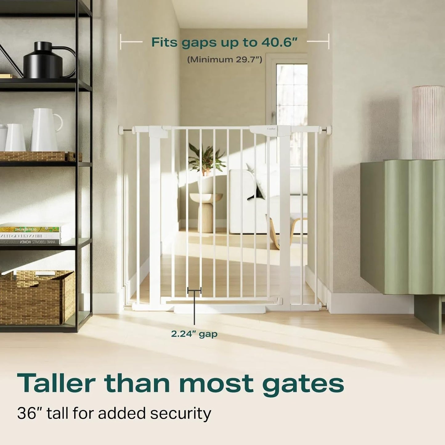 Cumbor 36" Extra Tall Baby Gate for Dogs and Kids with Wide 2-Way Door, 29.7-40.6" Width, and Auto