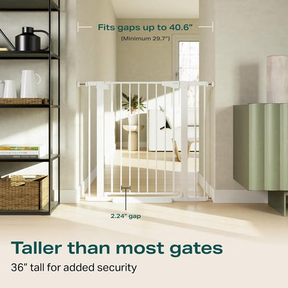 Cumbor 36" Extra Tall Baby Gate for Dogs and Kids with Wide 2-Way Door, 29.7-40.6" Width, and Auto