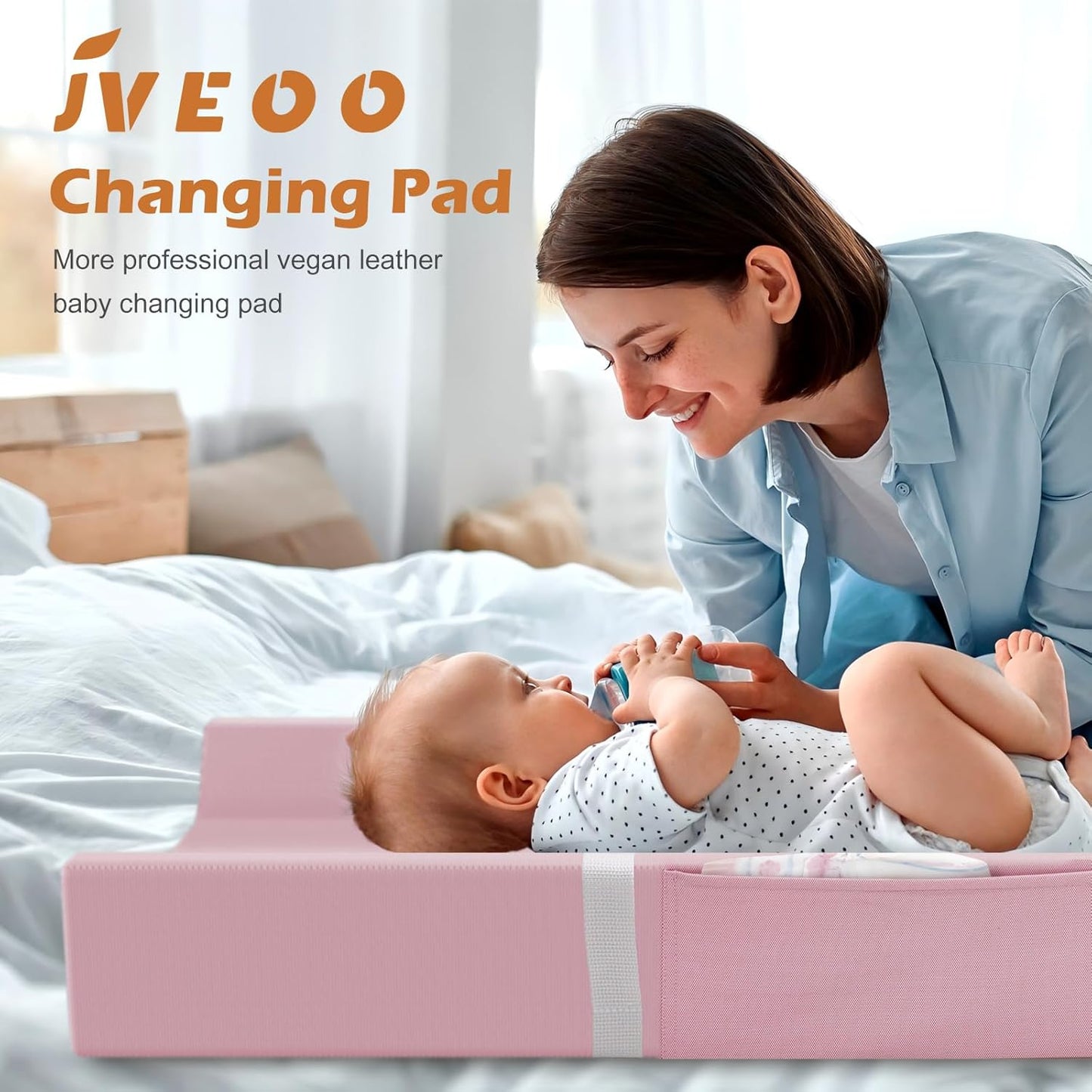 Vegan Leather Baby Changing Pad, Waterproof & Wipeable Soft Diaper Changing Mat 32“ x 16.6"